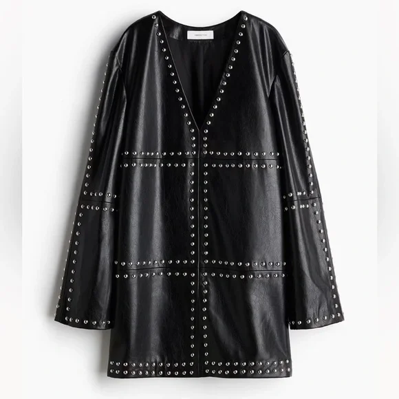 H&M Stud-embellished coated Leather dress in Black - Picture 2 of 10